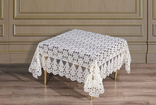 Liolios Home Καρέ Τραπεζομάντηλο Lux Daisy Ivory 130x130εκ.