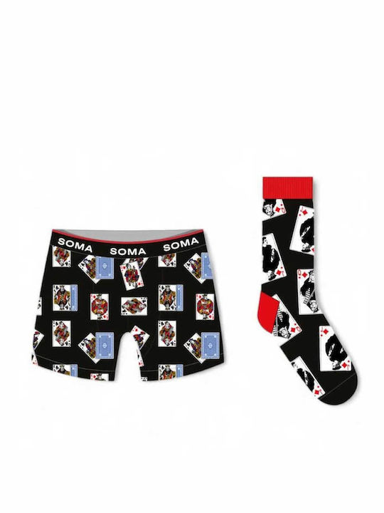 Ανδρικό Σετ Soma Boxer & Κάλτσα Σχέδιο Sbs7328-cards-black Cards-black