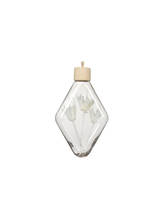 Hängendes Ornament Blume Glas Weiß 7.5x14cm