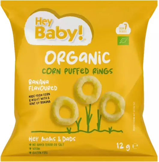 Hey Baby Γαριδάκια Maize Puffed Rings με Γεύση Μπανάνα 12gr για 7+ μηνών