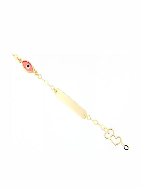Ios Kids Bracelet ID from Gold 9K with Heart, Evil Eye & Stones