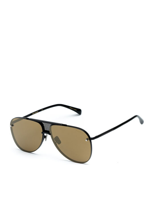 Belstaff Men's Sunglasses with Black Metal Frame and Brown Lens
