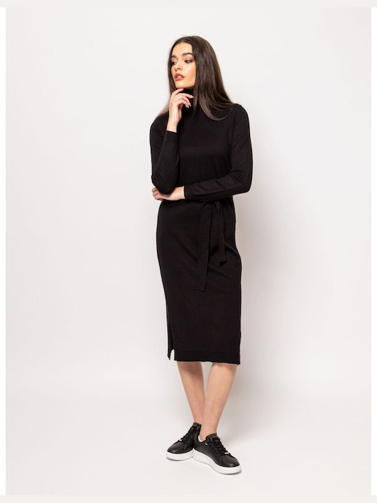 Heavy Tools Midi Dress Knitted Turtleneck Black