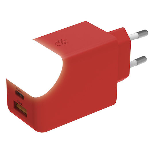 Xoopar Ladegerät ohne Kabel GaN mit USB-A Anschluss und USB-C Anschluss 65W Stromlieferung Rots (Ice-G)