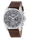 3Guys Men's Watch Chronograph Battery with Brown Leather Strap