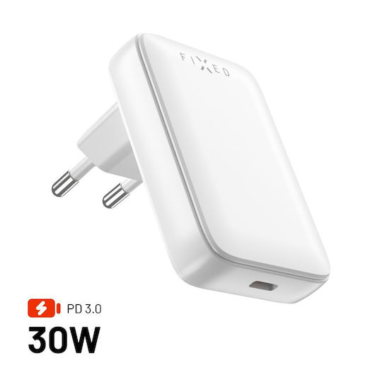 Fixed Зарядно без кабел GaN с USB-C порт 30W Power Delivery Бял (FIXCG30S-C-WH)