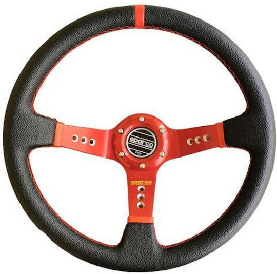Leather Car Steering Wheel with 35cm Diameter Red/Red