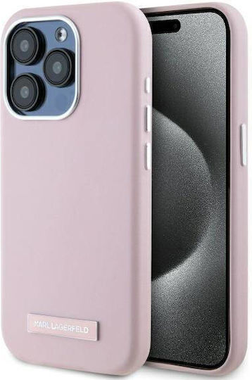 Karl Lagerfeld Fw Metal Plate Magsafe Umschlag Rückseite Kunststoff / Silikon / Leder Rosa (iPhone 15 Pro Max)