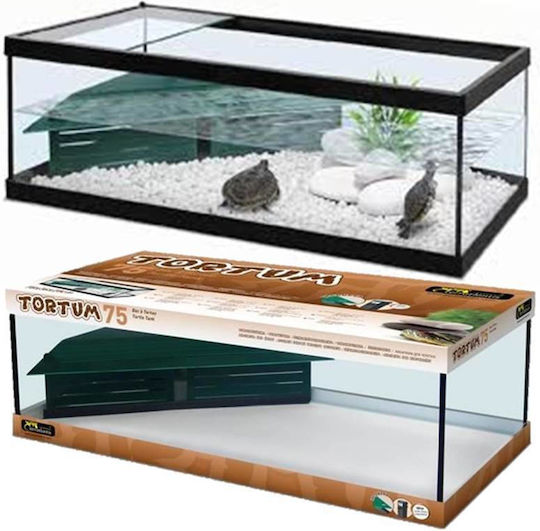 Aquatlantis Aquaterrarium Tortum Teren pentru reptile Black 75x36x25cm με Εξοπλισμό Φίλτρο και Αξεσουάρ Εξέδρα