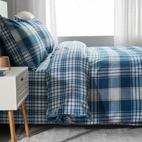 Vesta Home Set Cearșafuri Flanel cu Elastic 160x200+40cm. Oslo 2 Albastru 4buc
