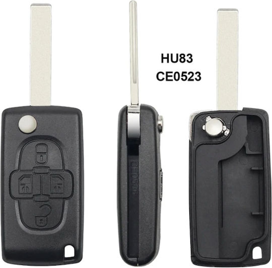 Car Key Shell with Blade with 4 Buttons for Peugeot / Citroen