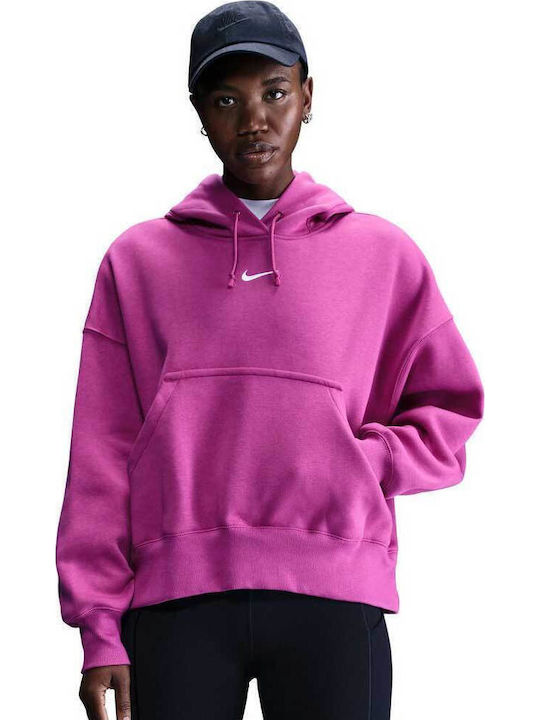 Long Women's Sweatshirt Hooded Fuchsia