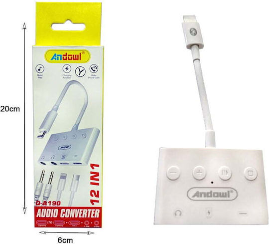 Andowl Q-a190 Lightning Male to 3.5mm USB-C Female Converter White 1 Piece