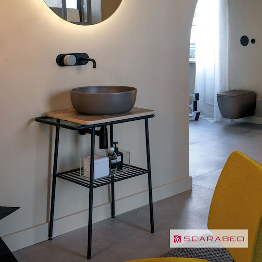 Scarabeo Fuji Waschtisch mit Waschbecken L59xB45xH77cm Rovere Nodato/black Matt