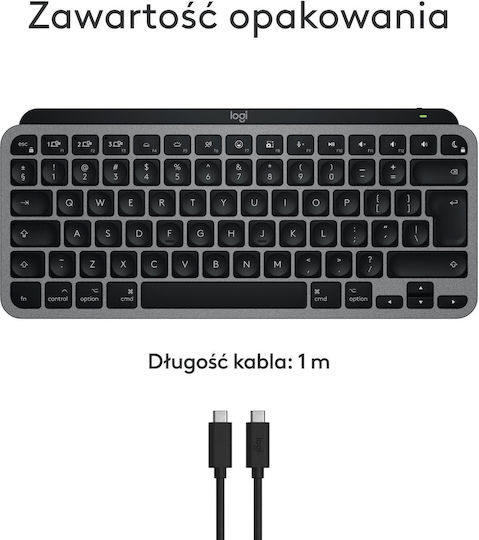 Logitech Mx Keys S Mini Ασύρματο Bluetooth Πληκτρολόγιο Αγγλικό US Συμβατό με Mac Γκρι