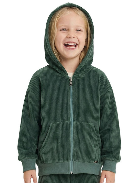 Kinderstrickjacke Baumwolle mit Kapuze Rib Green