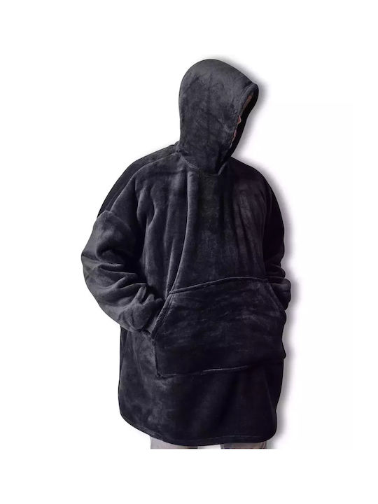 Silk Fashion Κουβέρτα Sherpa με Μανίκια Black