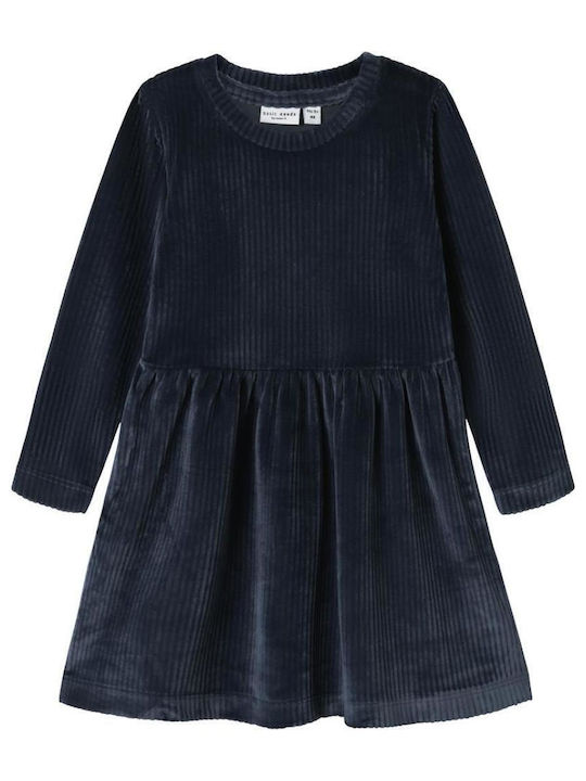 Children's Dress Long Sleeve Velvet Dark Sapphire