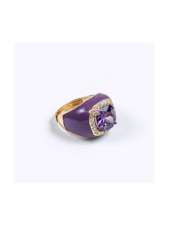 Cuoro Damen Ring mit Zirkonia & Emaille aus Silber Vergoldet