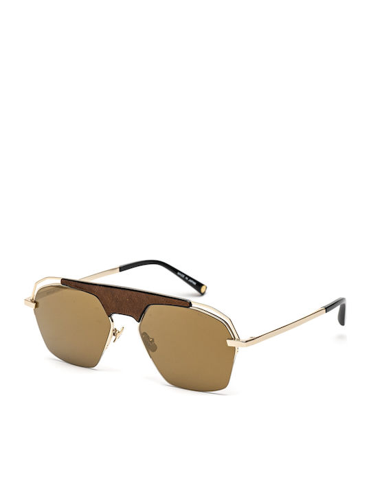Belstaff Unisex Sunglasses with Gold Metal Frame and Brown Lens