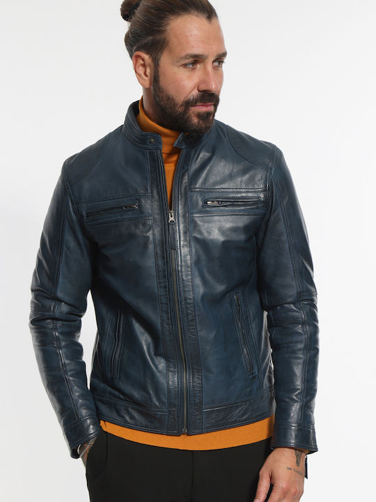 Newton Leather Jachetă de Piele Albastru închis