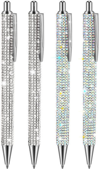 Σετ Στυλο Diamond Ασημι 4τμχ Μαυρο Μελανι 1.0mm