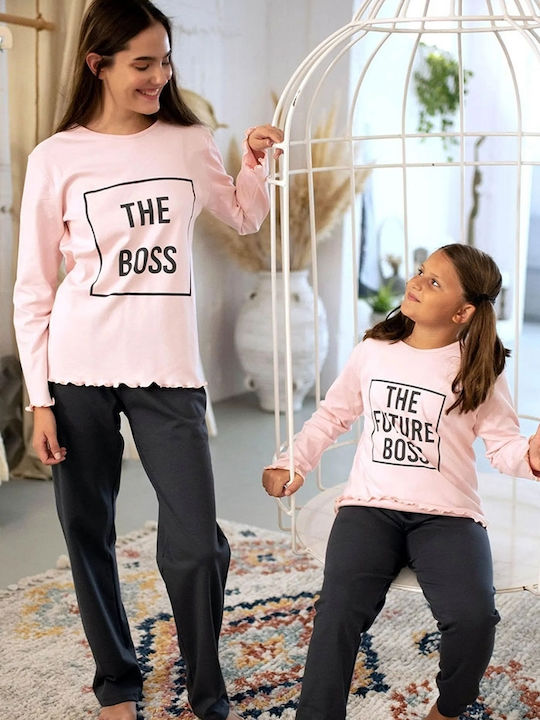 Happy Family Χειμερινό Γυναικείο Σετ Πιτζάμας Ροζ