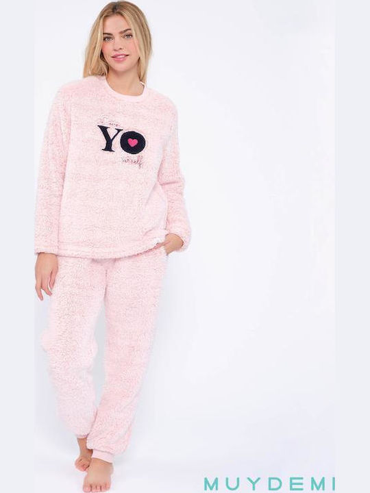 Muydemi Χειμερινό Γυναικείο Σετ Πιτζάμας Pink