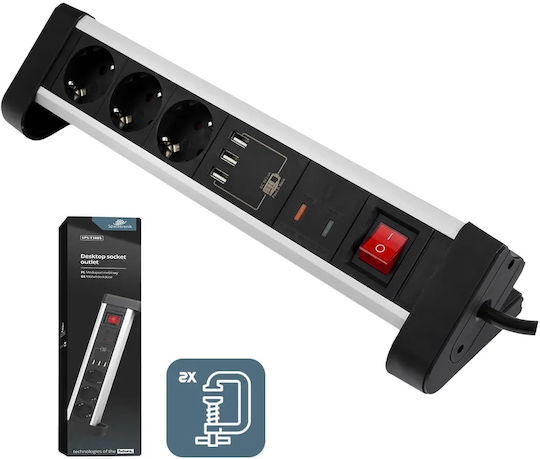 Spacetronik Πολύπριζο Aσφαλείας με 3 USB-A και Καλώδιο 1.5m