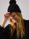 Pom Pom Beanie Γυναικείος Σκούφος Πλεκτός σε Μαύρο χρώμα