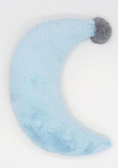 Natural Home Crib Decorative Pillow Moon Pom Pom Light Blue 45x19cm