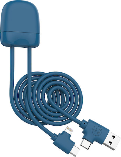 Xoopar Regular USB to Lightning / Type-C / micro USB Cable Μπλε 1m
