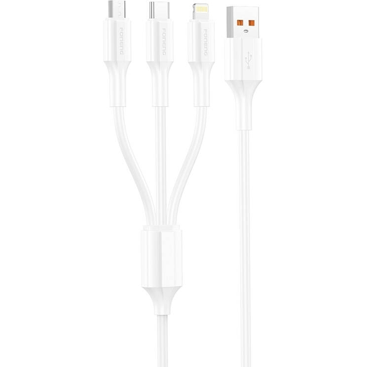 3-in-1 USB to USB-C / Micro USB / Lightning cable Foneng XS01 , 3A, 1.2m (White)