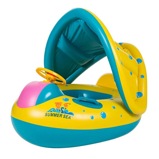 Swimtrainer Float with 72cm Length and Yellow Sunshade Kids Inflatable Sea Seat