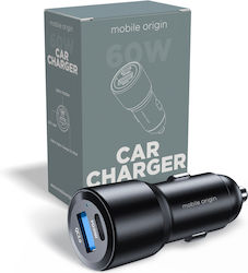 Mobile Origin Φορτιστής Αυτοκινήτου με Θύρες 1xUSB-A 1xType-C
