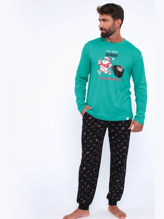 Muydemi Men's Winter Cotton Pajamas Set Green