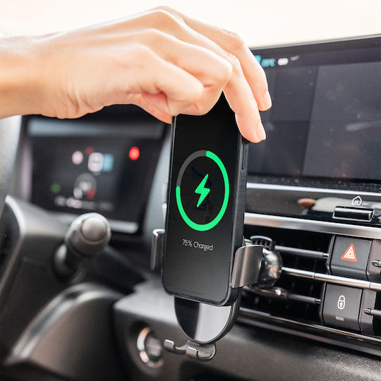 InnovaGoods Chakar Car Mobile Mount with Adjustable Hooks and Wireless Charging Black