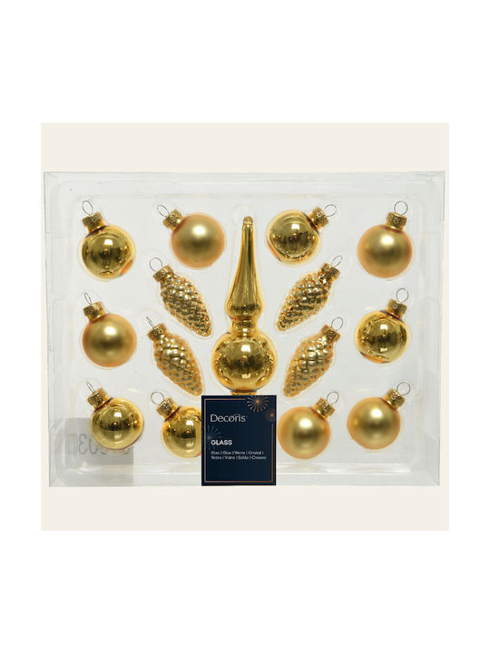 Hanging Ornament Set Glass Gold 15pcs