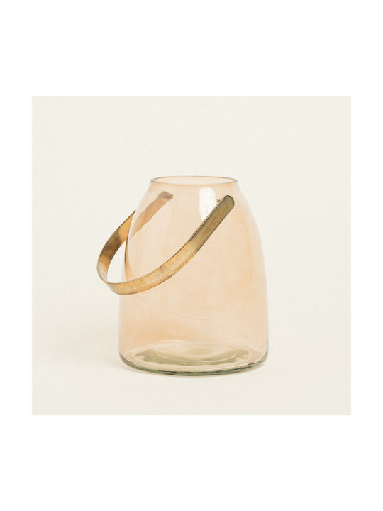 Felinar din sticlă cu mâner metalic 14 X 16.5 cm Amber Beauty Home