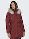 Iris Women's Long Parka Jacket for Winter with Hood Burgundy