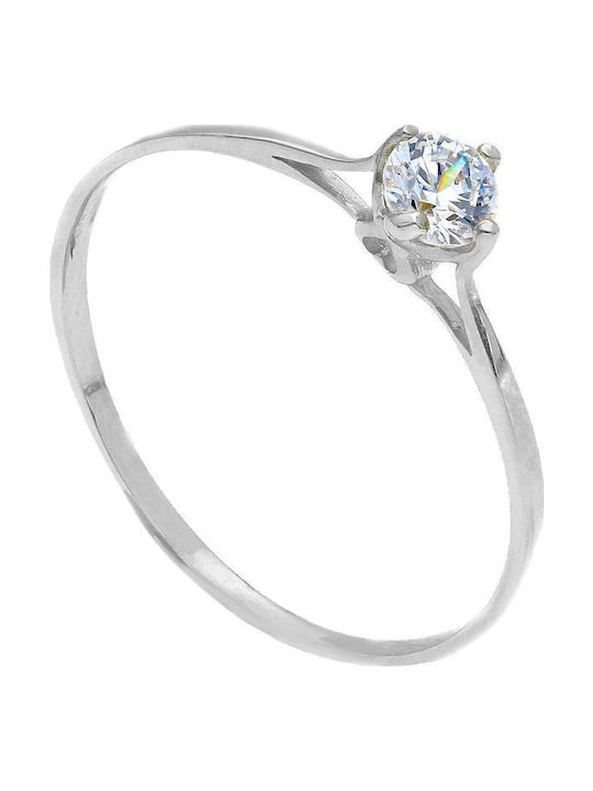 Mentzos Single Stone Ring From 14K White Gold