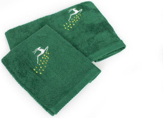 Dimcol Weihnachts-Handtuchset 2-teilig 30x50 50x90 Rentier Grün 100% Baumwolle