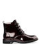 Women's Patent Leather Ankle Boots Burgundy