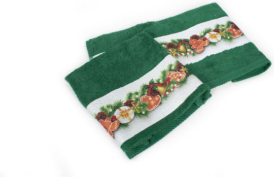 Dimcol Set Christmas Towels Fabric Green L90xW90cm. 2pcs