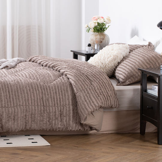 Saray Home Комплект Пухено Единично с Пълнеж Microfiber 160x220бр Mocha Brown 2бр 200 г/м²Gsm