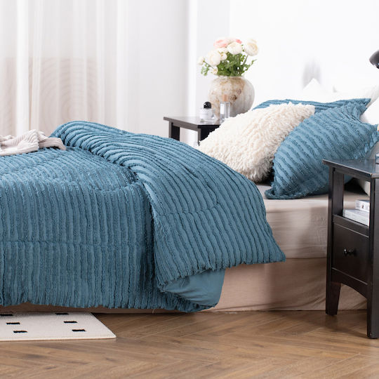 Saray Home Duvet Set Single with Microfiber Filling 160x220cm Petrol Blue 2pcs 200Gsm