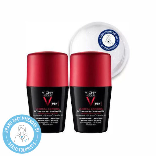 Vichy Homme Clinical Control Anti-Transpirant Deodorant 96h in Roll-On 2x50ml