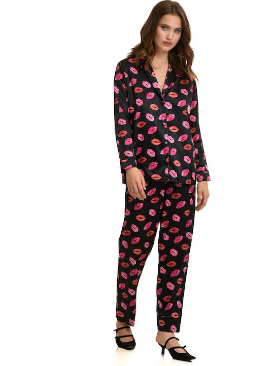 Miss Rosy Set Pijamale pentru Femei Satin Colorful Lips