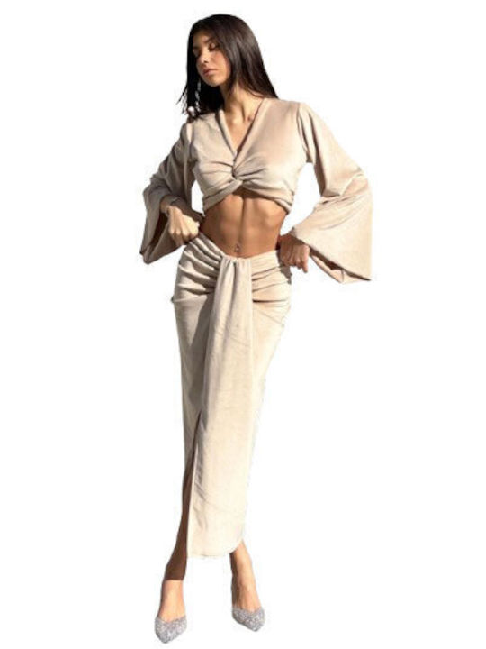 Set with Midi Skirt Beige