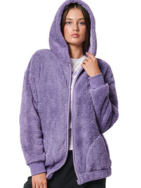 Short Women's Cardigan with Zipper Purple